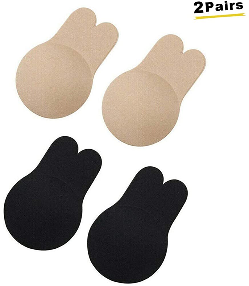 Price:$4.99 Poipoico 2Pairs Rabbit Adhesive Bra, Skin-Friendly Invisible Lift Up Nipplecovers, Backless Push Up Bra（Fit for C/D Cup Black, Nude at Amazon Women’s Clothing store