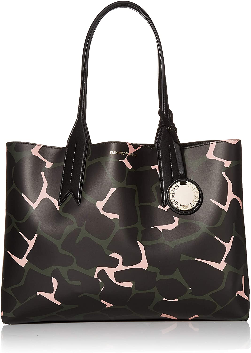 Price:$245.00    Emporio Armani Designer Camo Print Shoulder Tote Bag, Pink/Green/Black  Clothing