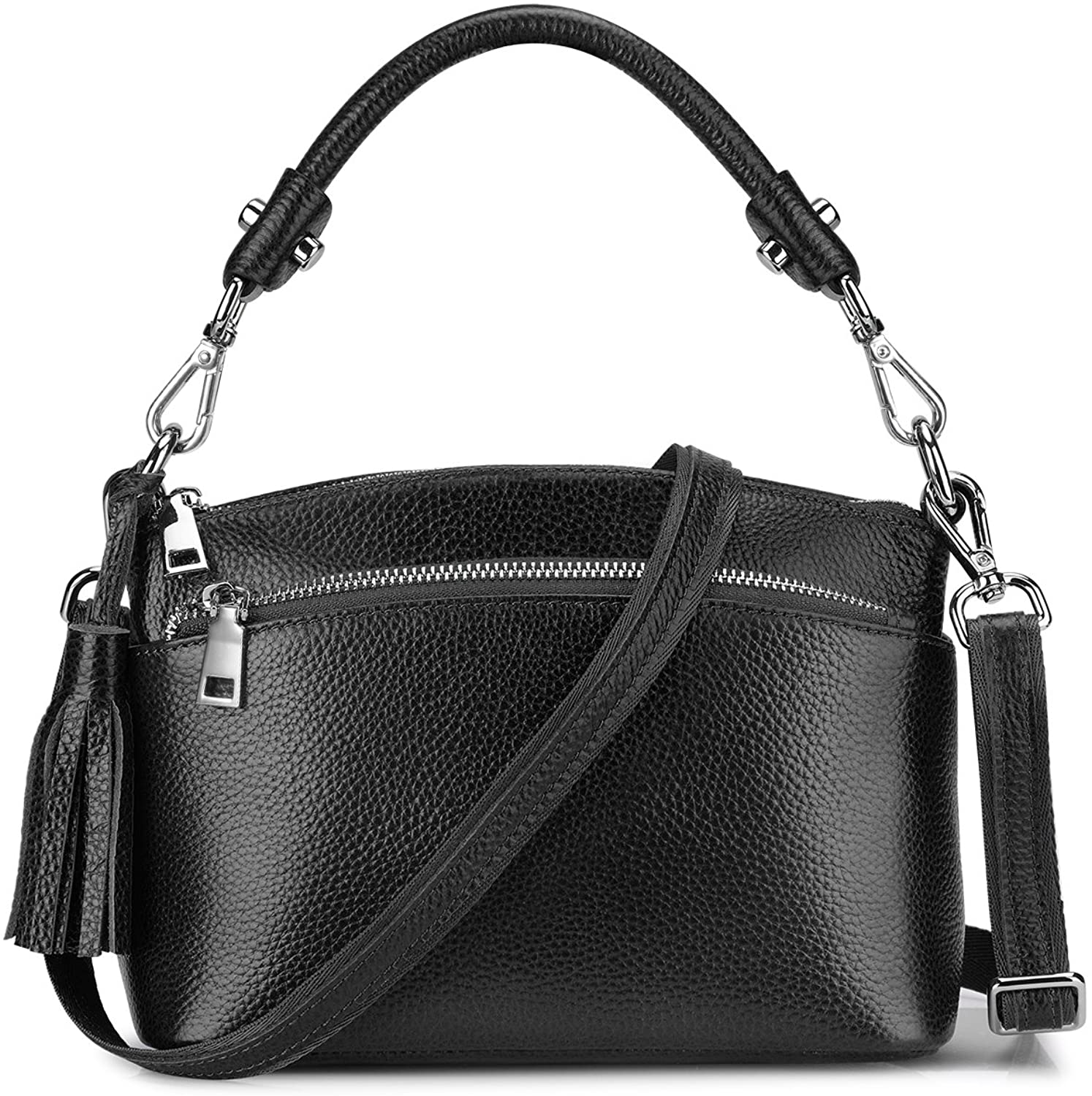 Price:$44.99    S-ZONE Small Genuine Leather Top Handle Handbags for Women Shoulder Bag Crossbody Purse (Black)  Clothing