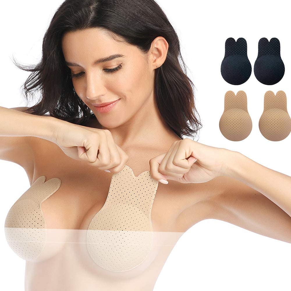 Price:$8.90 Invisible Lift Up Bra, 2 Pairs Women Porous Strapless Rabbit Breast Lift Tape at Amazon Women’s Clothing store