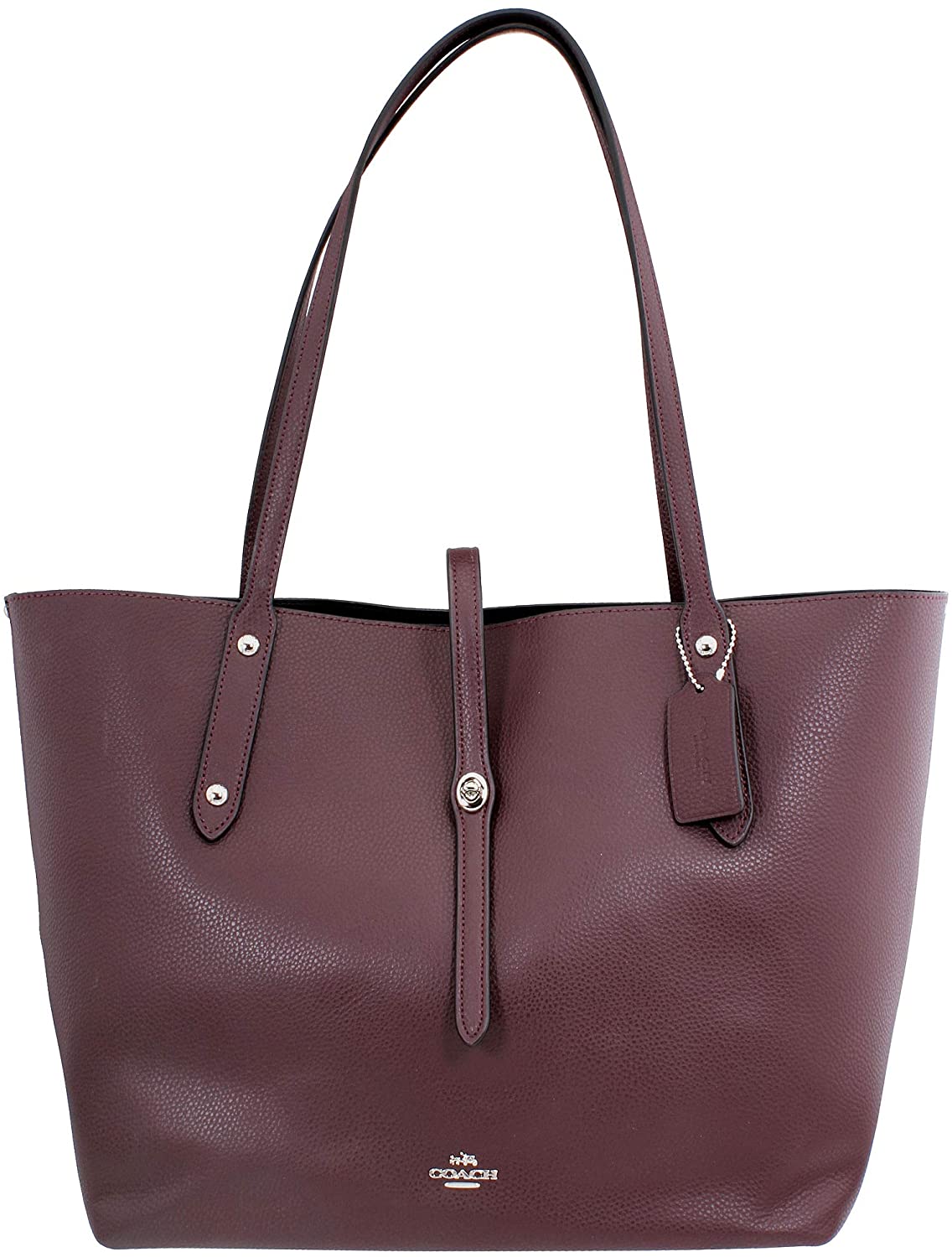 Price:$169.99    COACH Polished Pebble Leather Large Market Tote Silver/Oxblood One Size  Clothing