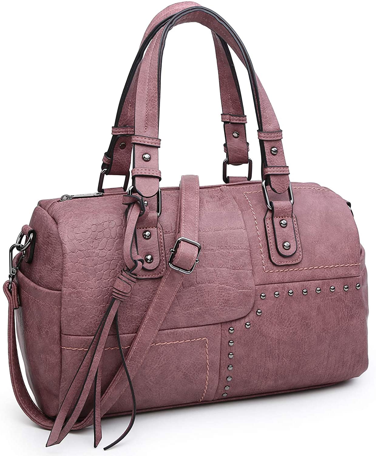 Price:$36.99    Dasein Women Soft Vegan Leather Barrel Bags Large Top Handle Totes Satchel Handbags Shoulder Purse (9554-purple)  Clothing