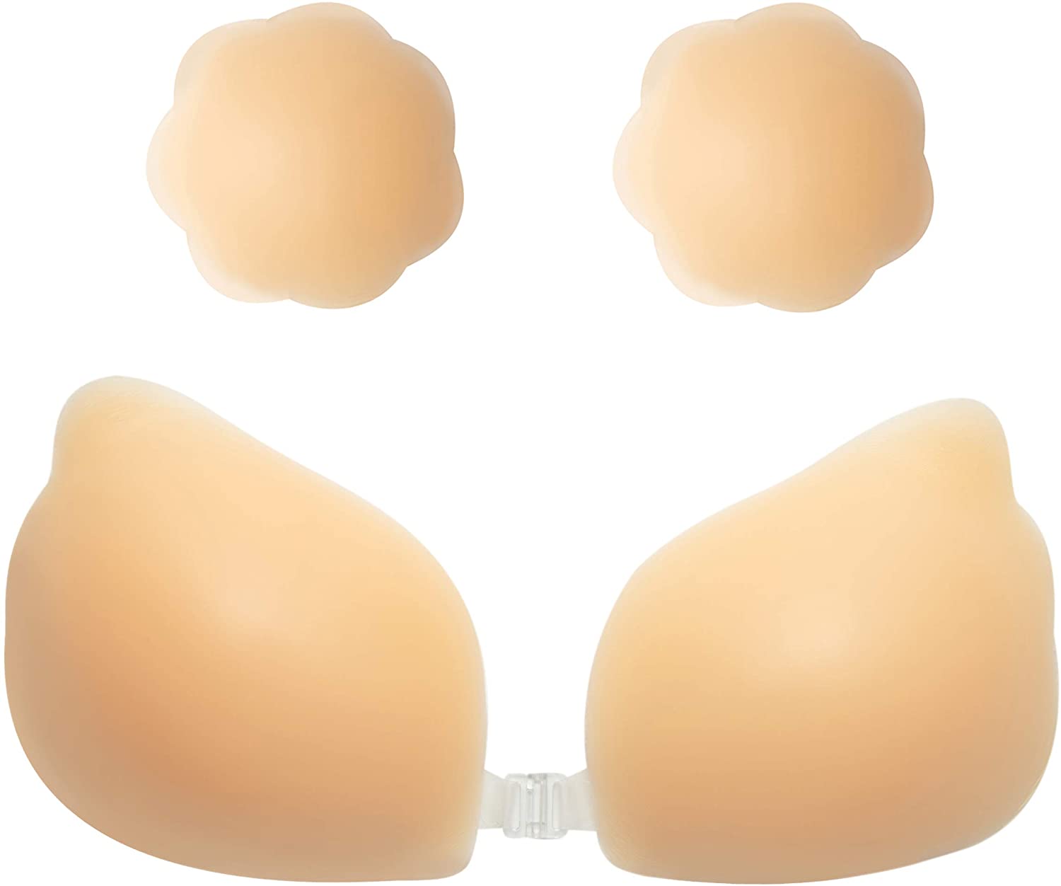 Price:$13.99 Lelinta Adhesive Bra, Strapless Sticky Invisible Push up Wing-Shape Silicone Bra for Backless Dress with Nipple Covers at Amazon Women’s Clothing store
