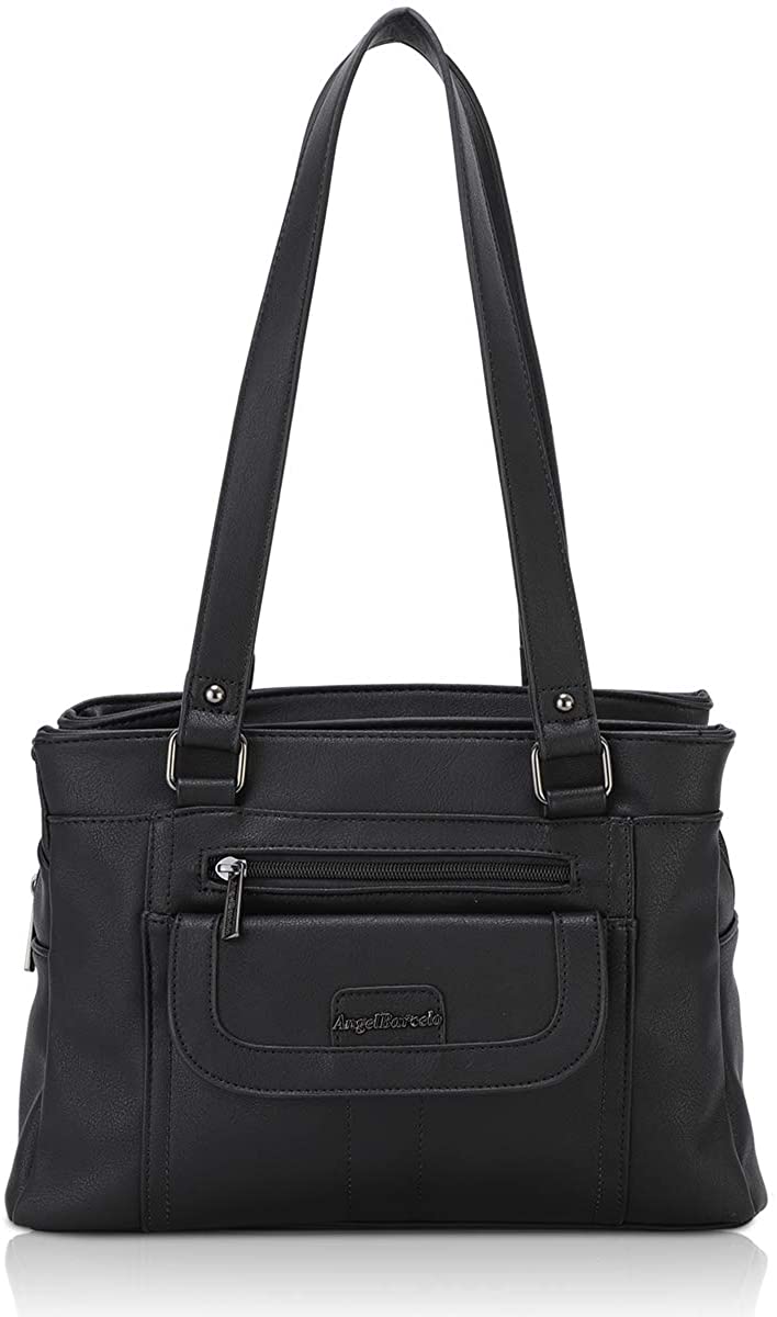 Price:$33.99    Angel Barcelo Women Soft Leather Handbags Satchels Shoulder Bags Casual Purses Top-Handle Handbag for Girl Black  Clothing