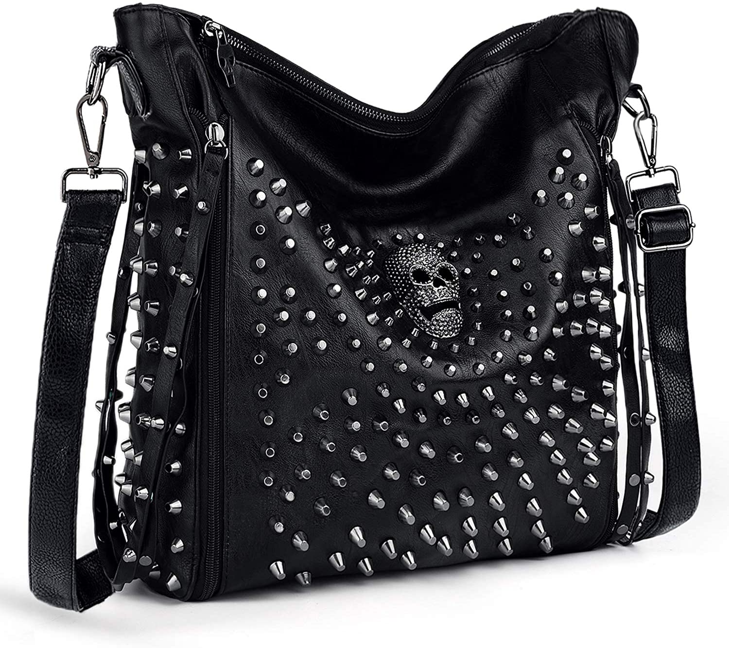 Price:$49.99    UTO Women Handbag PU Leather Skull Tote Crossbody Shoulder Bag with Wristlet Wallet A Black  Clothing