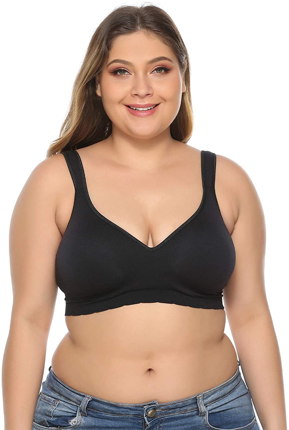 Price:$25.98    Plus Size Bras for Women Wirefree Bra Seamless Strap Full Coverage Bras Lifestyle Removable Pads Soft Daily Bra  Clothing