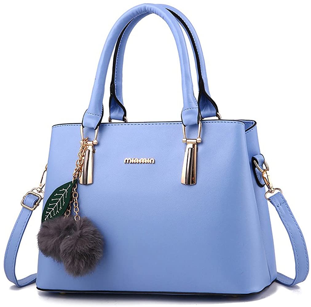 Price:$23.99    Dreubea Women's Leather Handbag Tote Shoulder Bag Crossbody Purse Sky Blue  Clothing