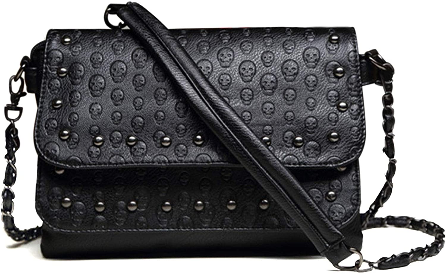 Price:$25.99 Freie Liebe Women Classic Black Skull Cross Body Bag Vintage Clutch Purse Shoulder Bag  Handbags   