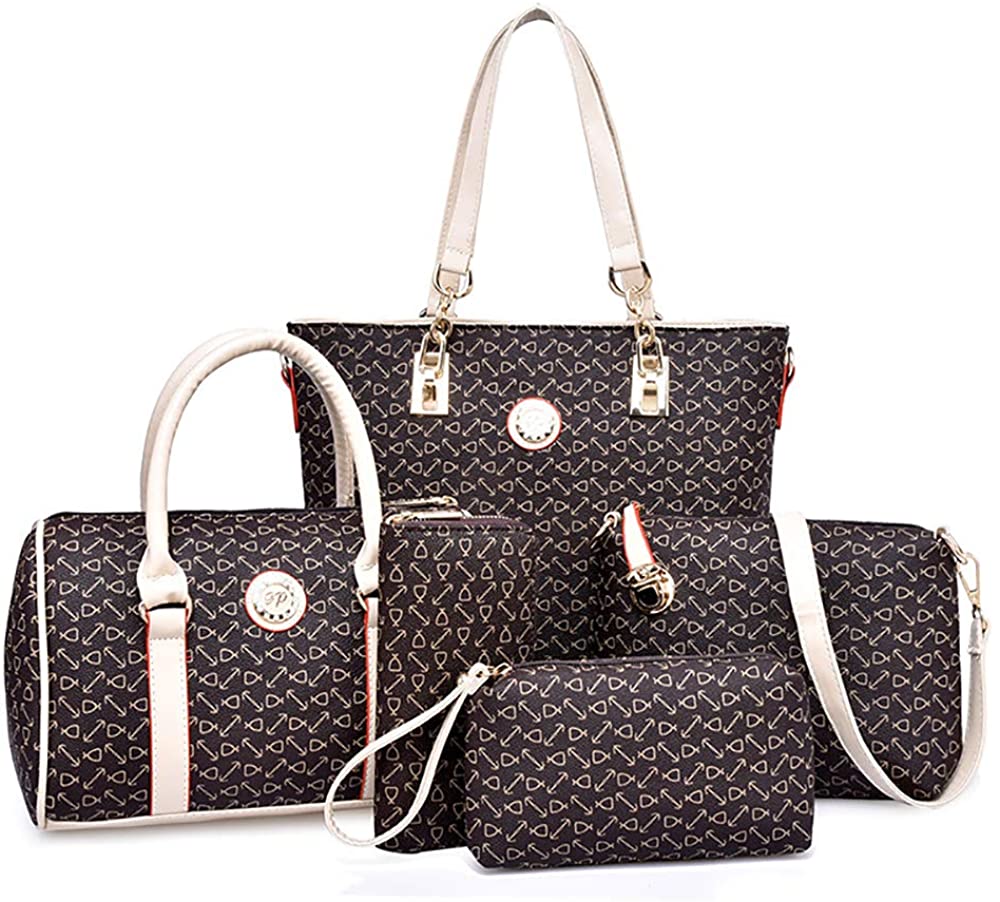 Price:$26.99    Women Handbags Set 6 PCS Tote Shoulder Crossbody Bags Clutch Top Handle Satchel Purse, Coffee, 1  Clothing