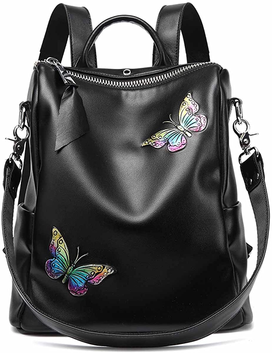 Price:$69.99    TUBACKPACK Soft Genuine Leather Backpack Shoulder Handbags Hand-painted Butterfly Women's Satchel for Girls  Clothing