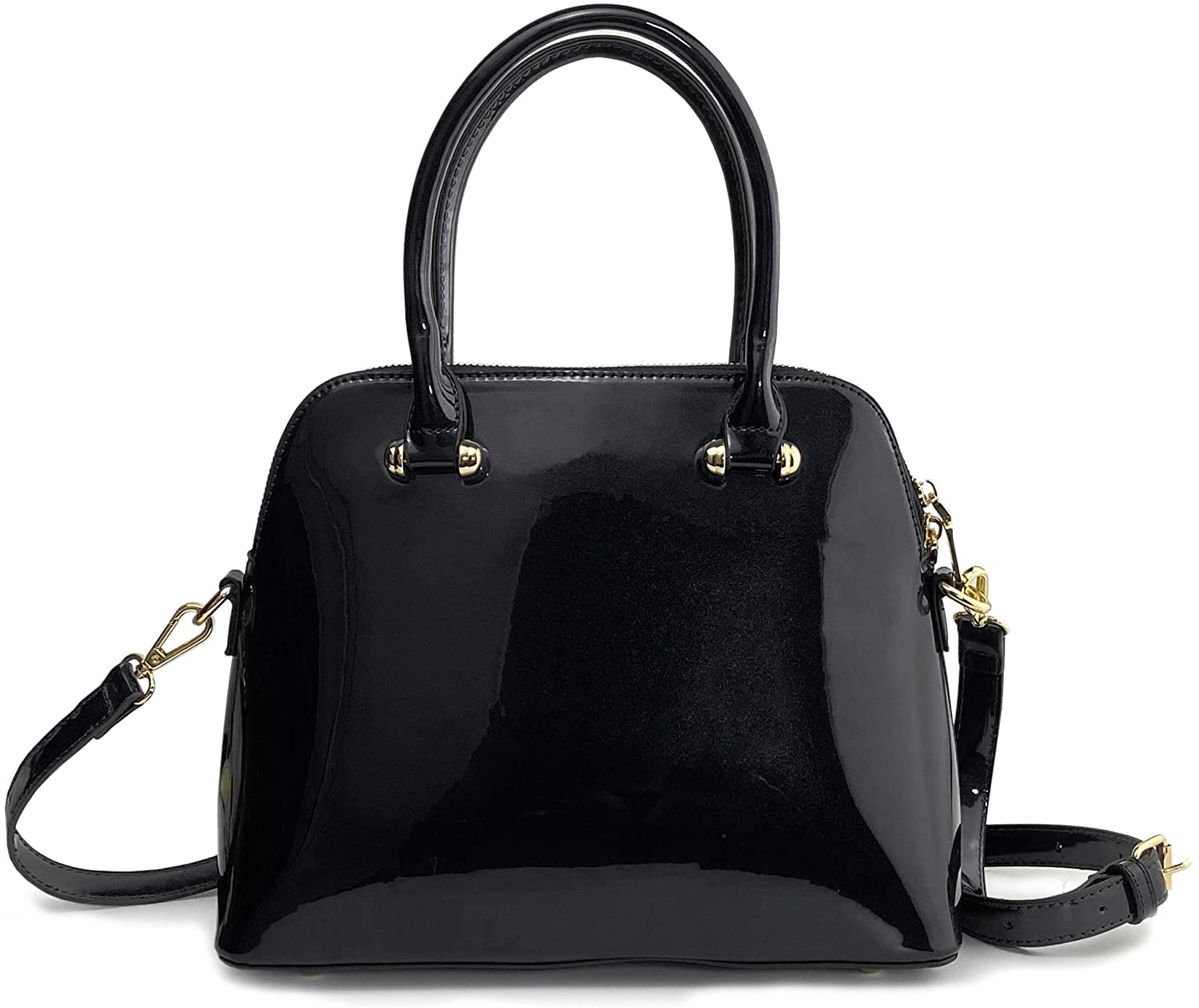Price:$27.90    Dome Women Satchel Glossy Patent Vegan Leather Shoulder Handbag Shining Evening Bag Purse (Black)  Clothing