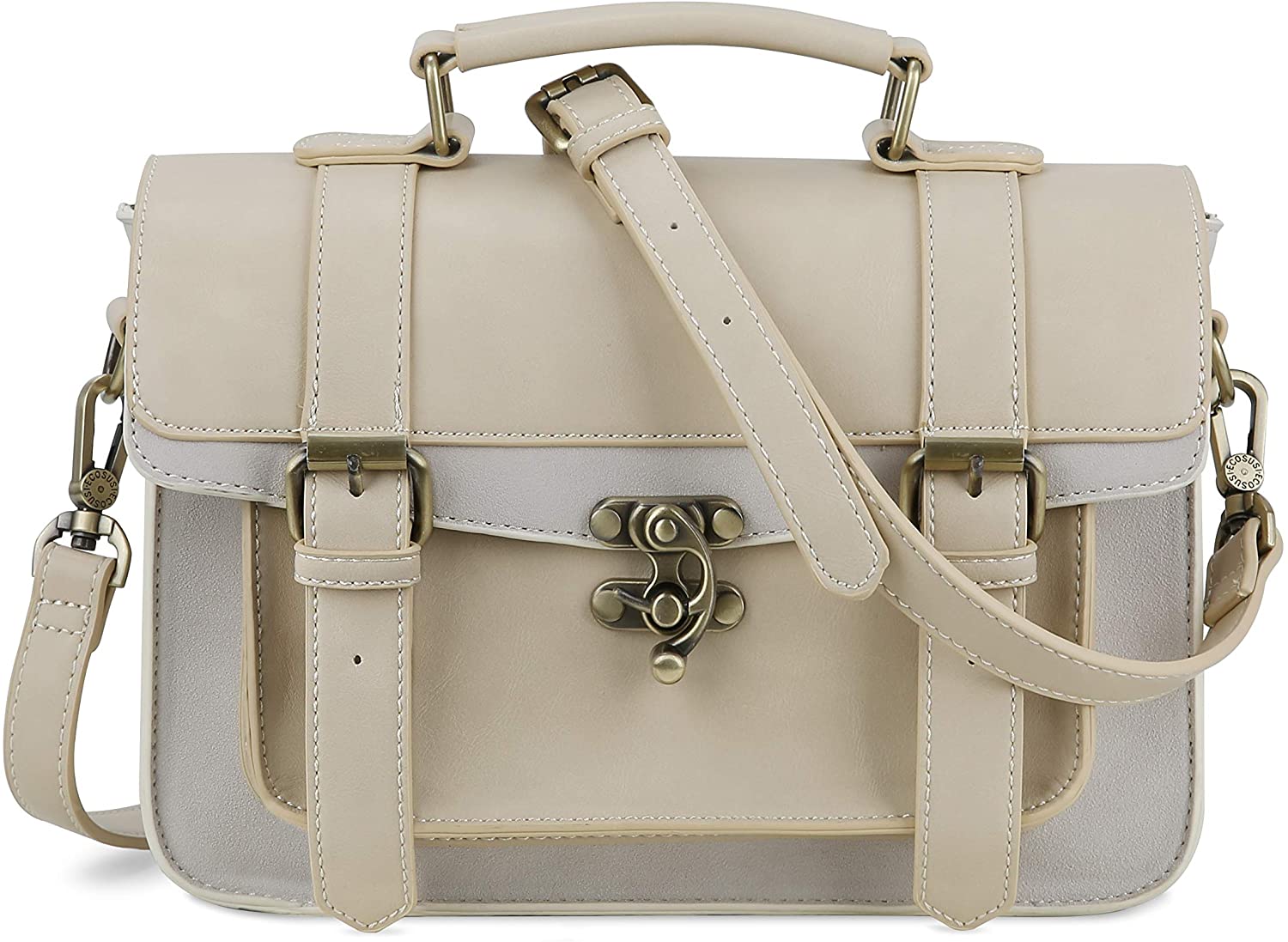 Price:$35.99    ECOSUSI Women Messenger Bag PU Leather Satchel Purse Vintage Crossbody Shoulder Bag for School Work, Beige  Clothing