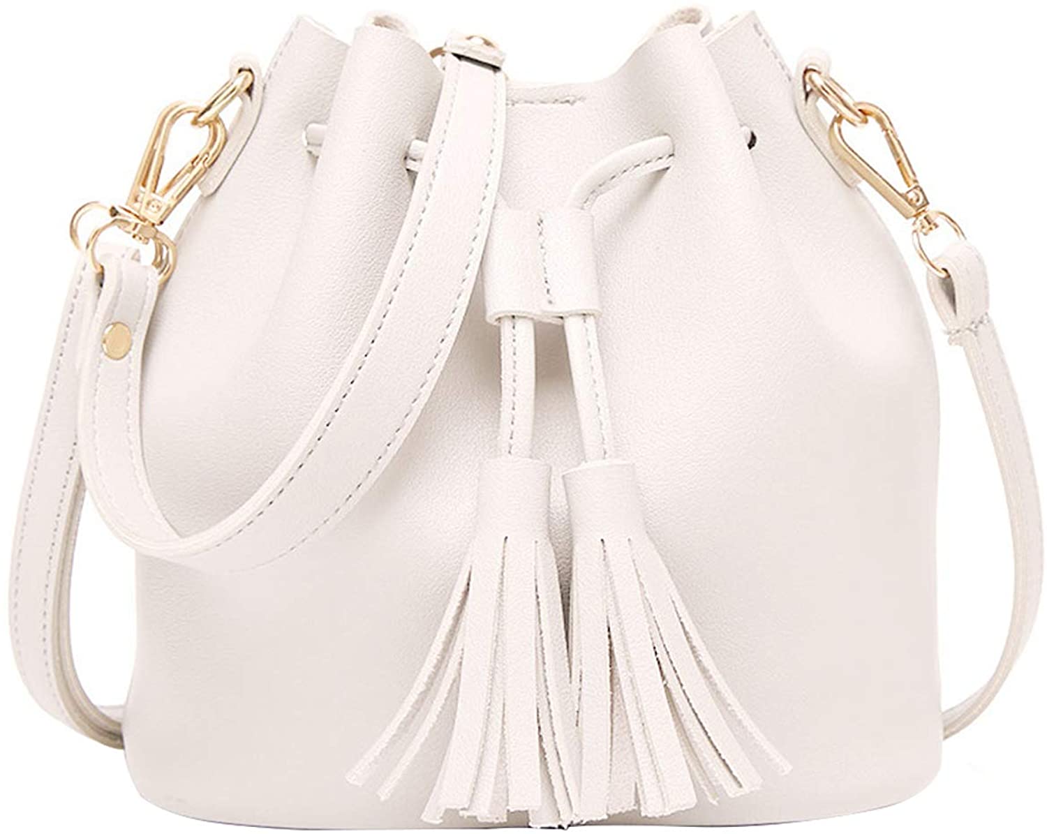 Price:$16.99 QUEENSHOW Women's 2020 Fashion Soft PU Leather Shoulder Crossbody Bucket Bag Handbags white  Handbags   