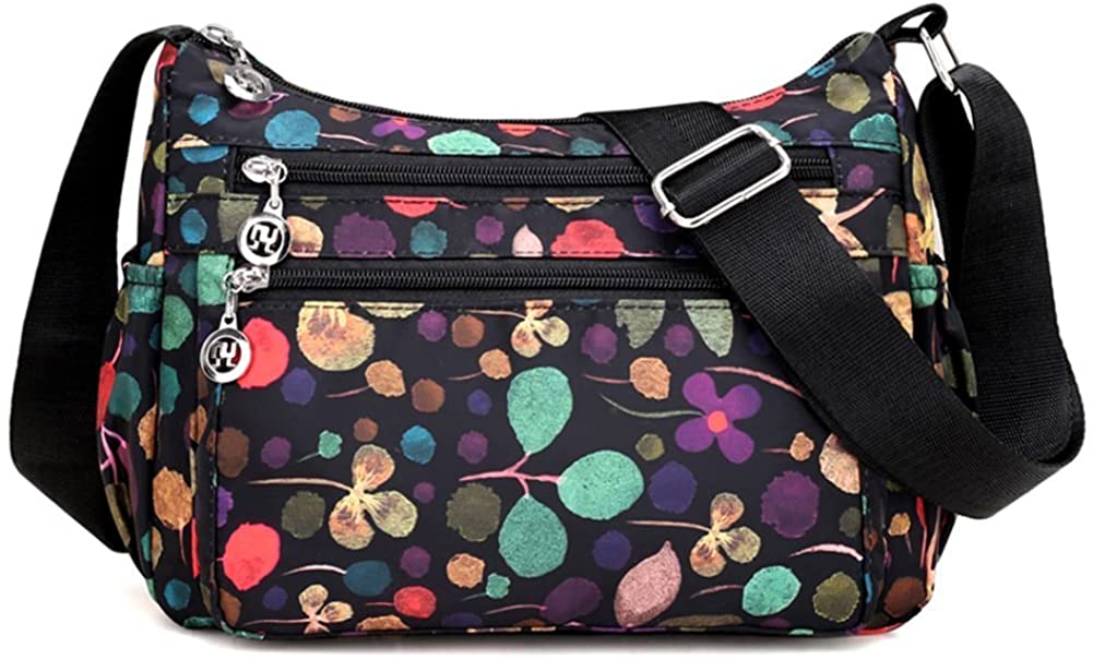 Price:$16.99 Collsants Nylon Crossbody Purse for Women Travel Shoulder Bag Multi Pocket Water Resistant (flower-J)  Handbags   