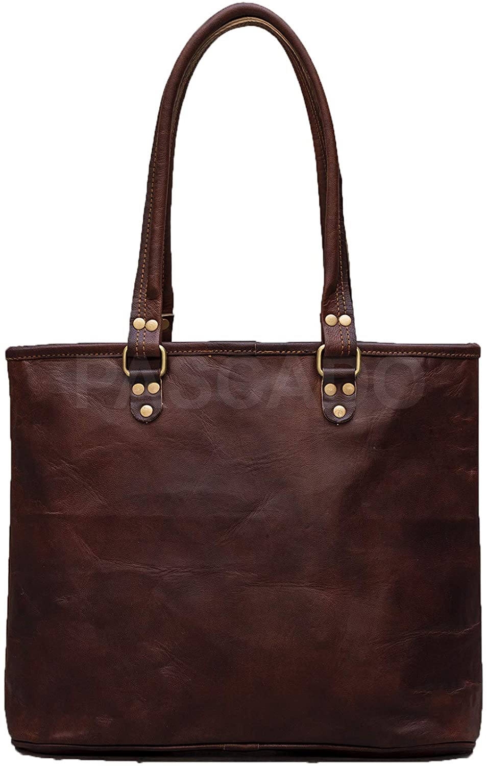 Price:$49.99    PASCADO Brown Leather Tote purse shoulder bag for women vintage handmade shopper satchel handbag with zipper   Clothing
