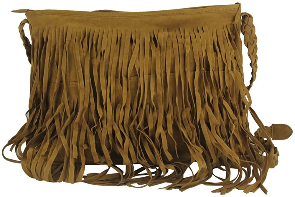 Price:$10.99    MINAKOLIFE Celebrity Fringe Tassel Faux Suede Shoulder Messenger Cross Body Tote Handbag Brown  Clothing