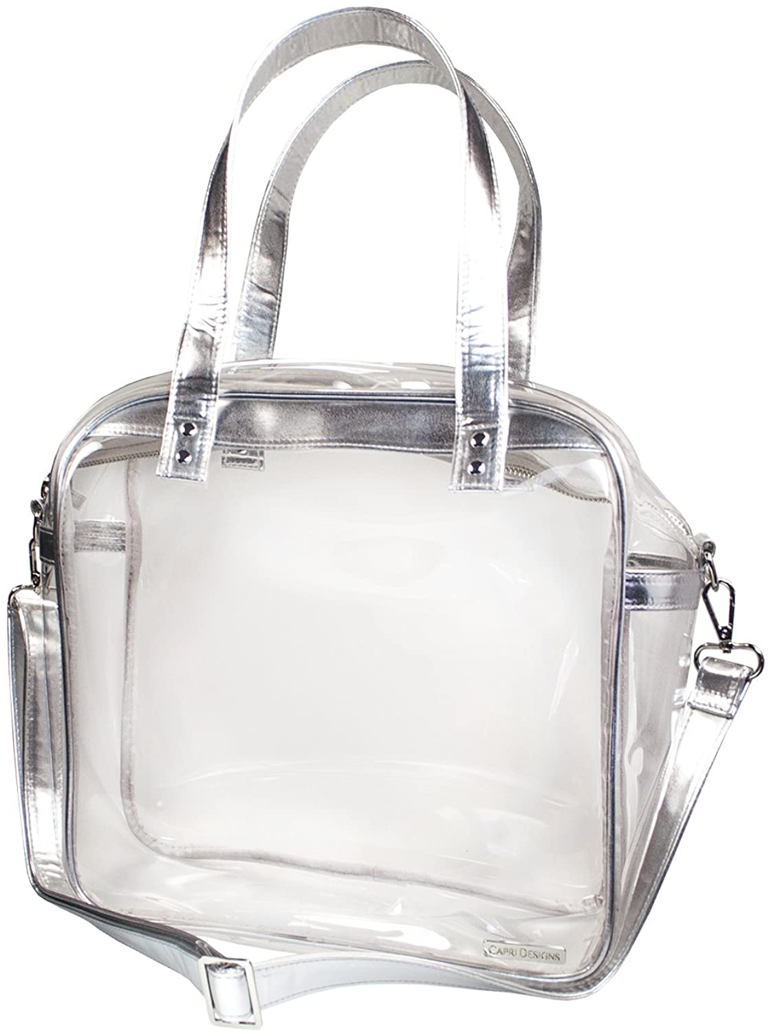 Price:$44.00    Capri Designs Clear Carryall Tote, Stadium Approved Transparent Purse for Women, Cotton Canvas, 12x12x6 - Silver  Clothing