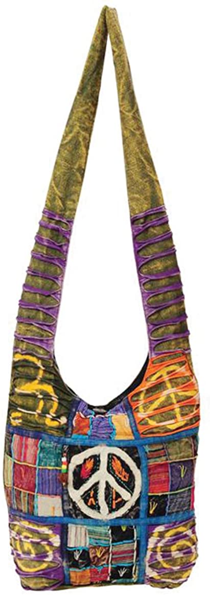 Price:$22.99    The Collection Royal Patchwork Cotton Sling Crossbody Shoulder Hobo Bag Hippie Boho Bohemian (Olive-Purple)  Clothing
