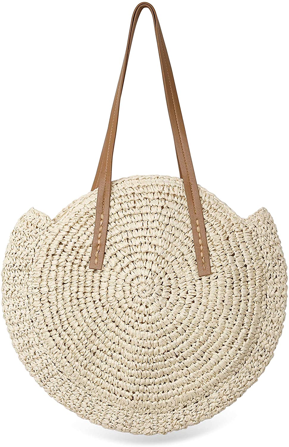 Price:$14.99    Straw Shoulder Bag Women Round Weave Handbag Casual Tote Large Hand-woven Summer Beach Purse for Travel and Vacation  Clothing