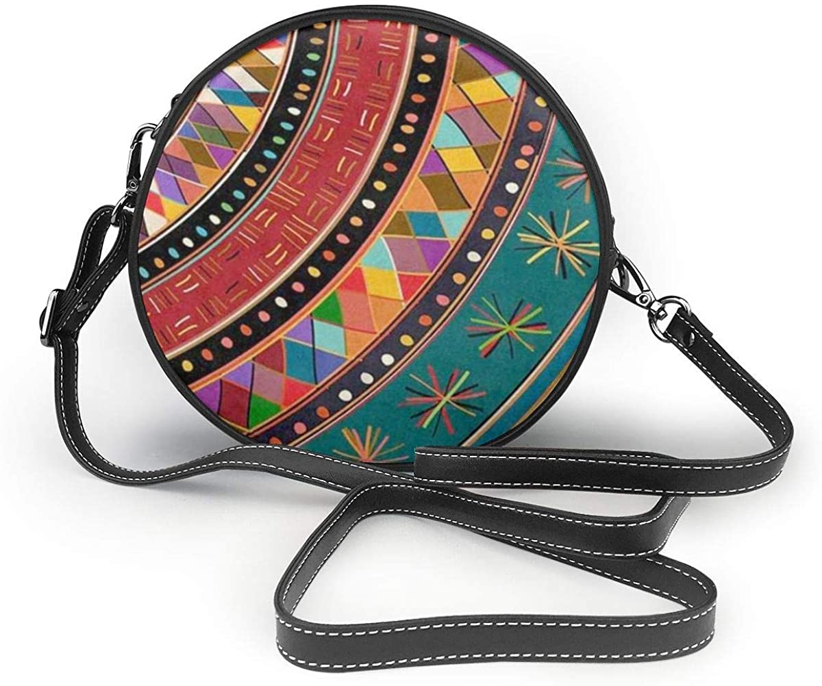 Price:$13.95 Tribal Ethnic Aztec Bohemia Leather Crossbody Round Bag Colorful Single Shoulder Messenger Handbags For Women Girls  Handbags   