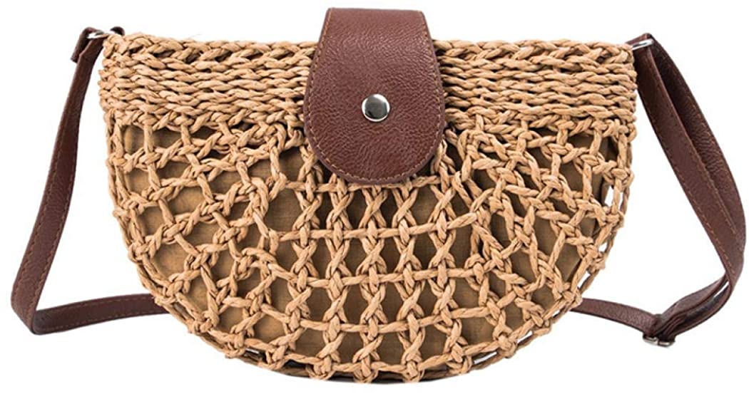Price:$0.00    Women Straw Rattan Bag, Summer Beach Shoulder Bag Vintage Weave Crossbody Bag Tote Handbag for Women (Brown)  Clothing