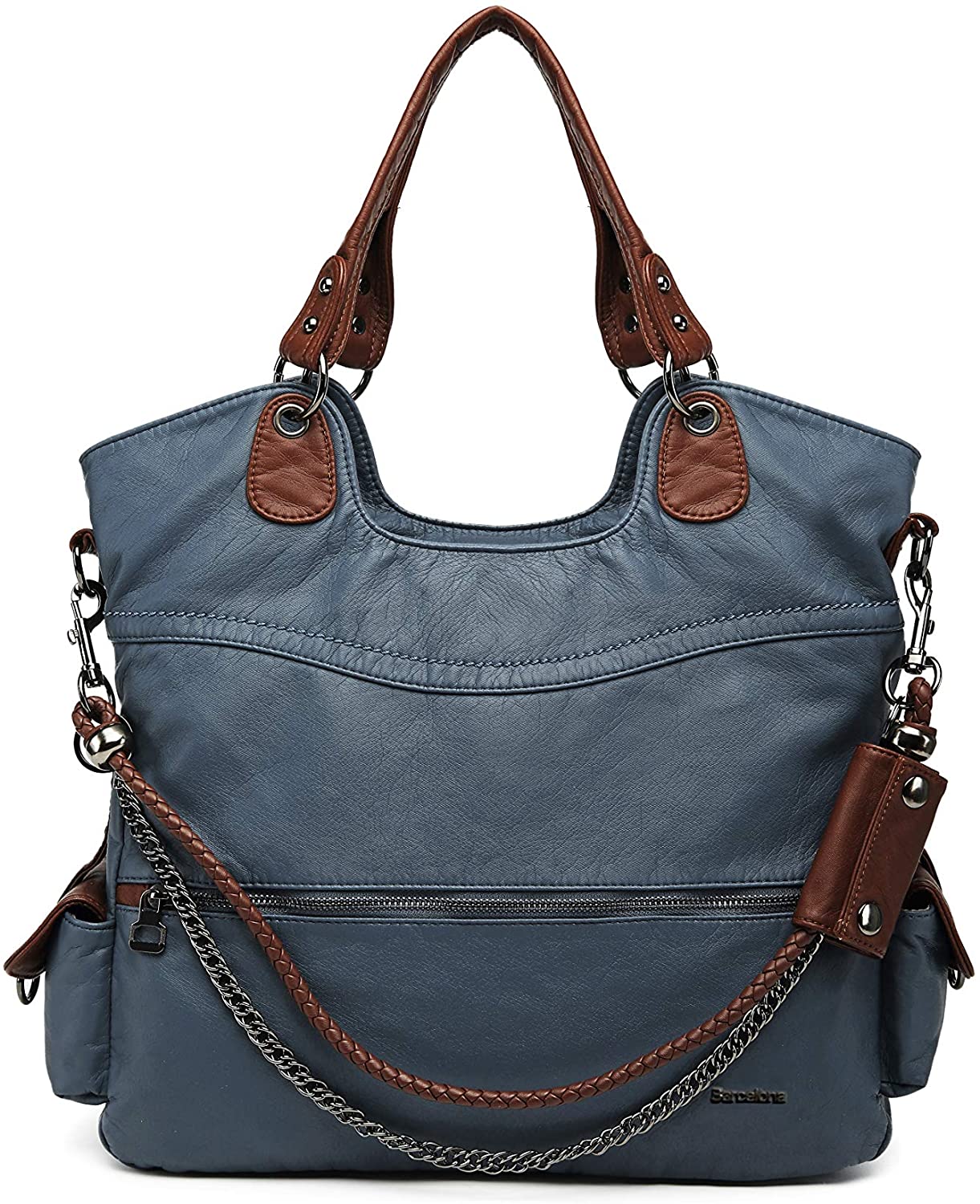Price:$32.95    21K Barcelona Shoulder Bag & Handbag, soft Vegan PU leather 1582 (Blue Grey)  Clothing