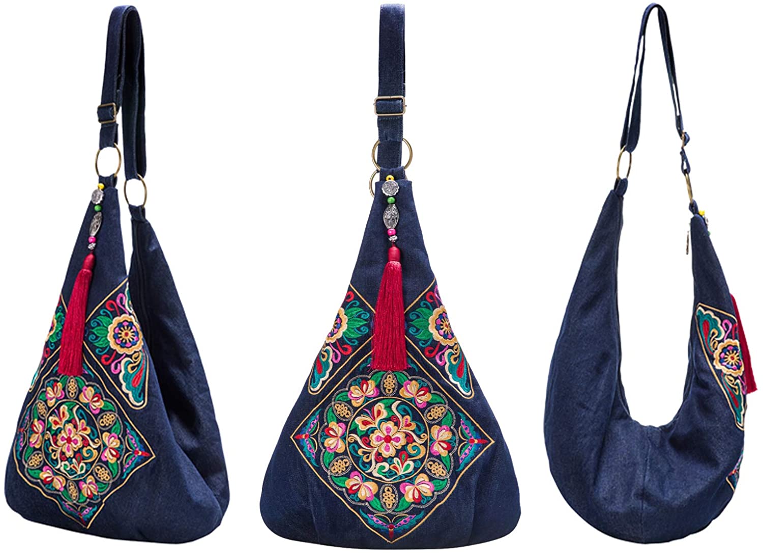 Price:$39.99    Women Crossbody Bag Fashion Hobo Shoulder Bags Casual Cross Body Denim Handmade Sling Bags,Heavy Embroidery Messenger Bag  Clothing