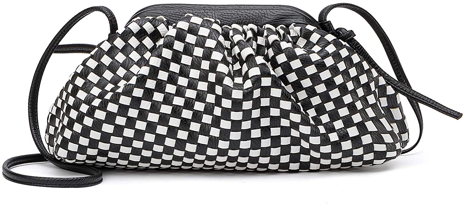 Price:$30.90 Womens Cloud Crossbody Bags Clutch Purses for Women Dumpling Lightweight Pouch Designer Leather Handbag Black and White  Handbags   