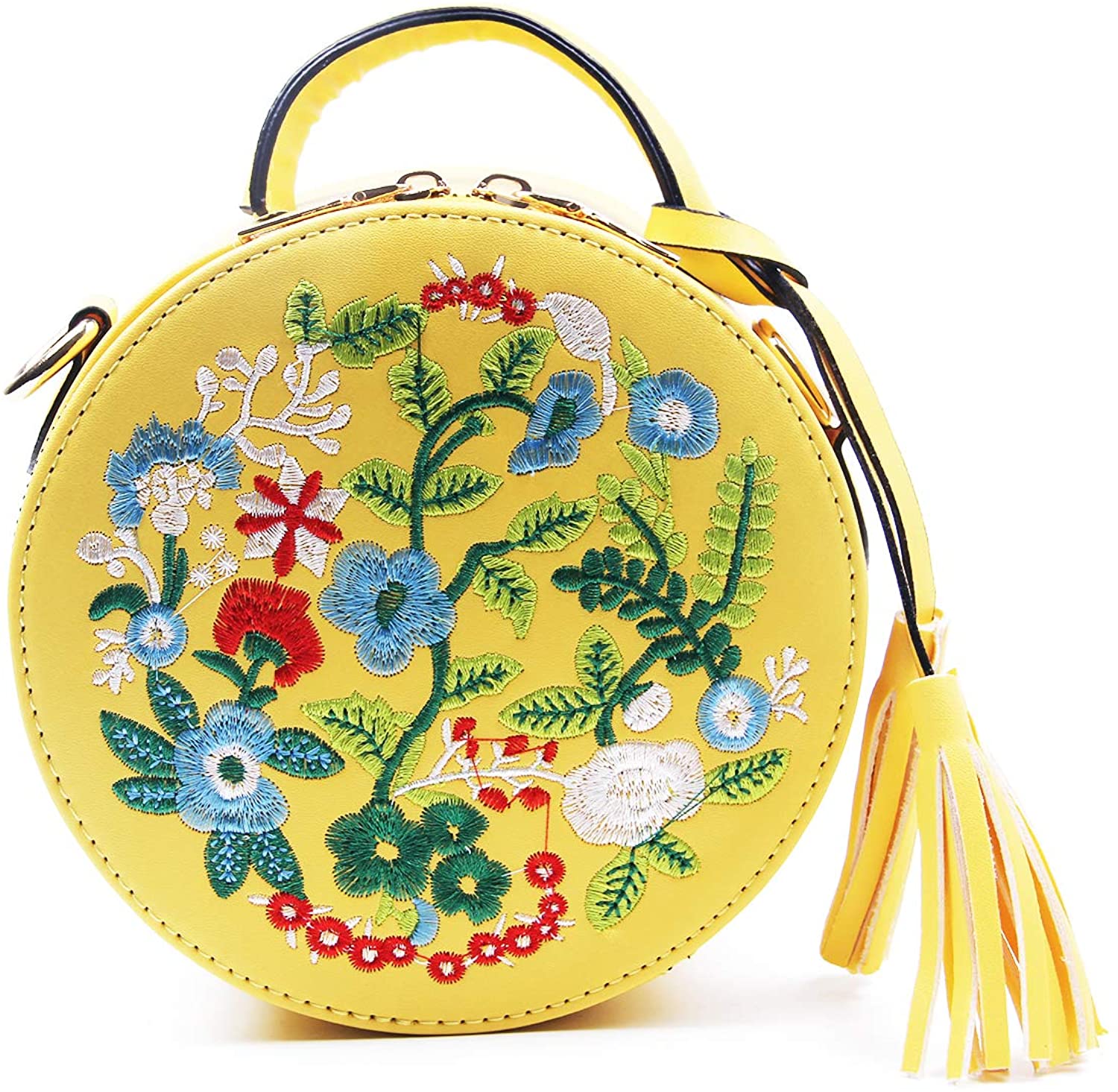 Price:$15.68    Lanpet Women’s Round Embroidered Crossbody Shoulder Bag Top Handle Tote Handbag Bag  Clothing