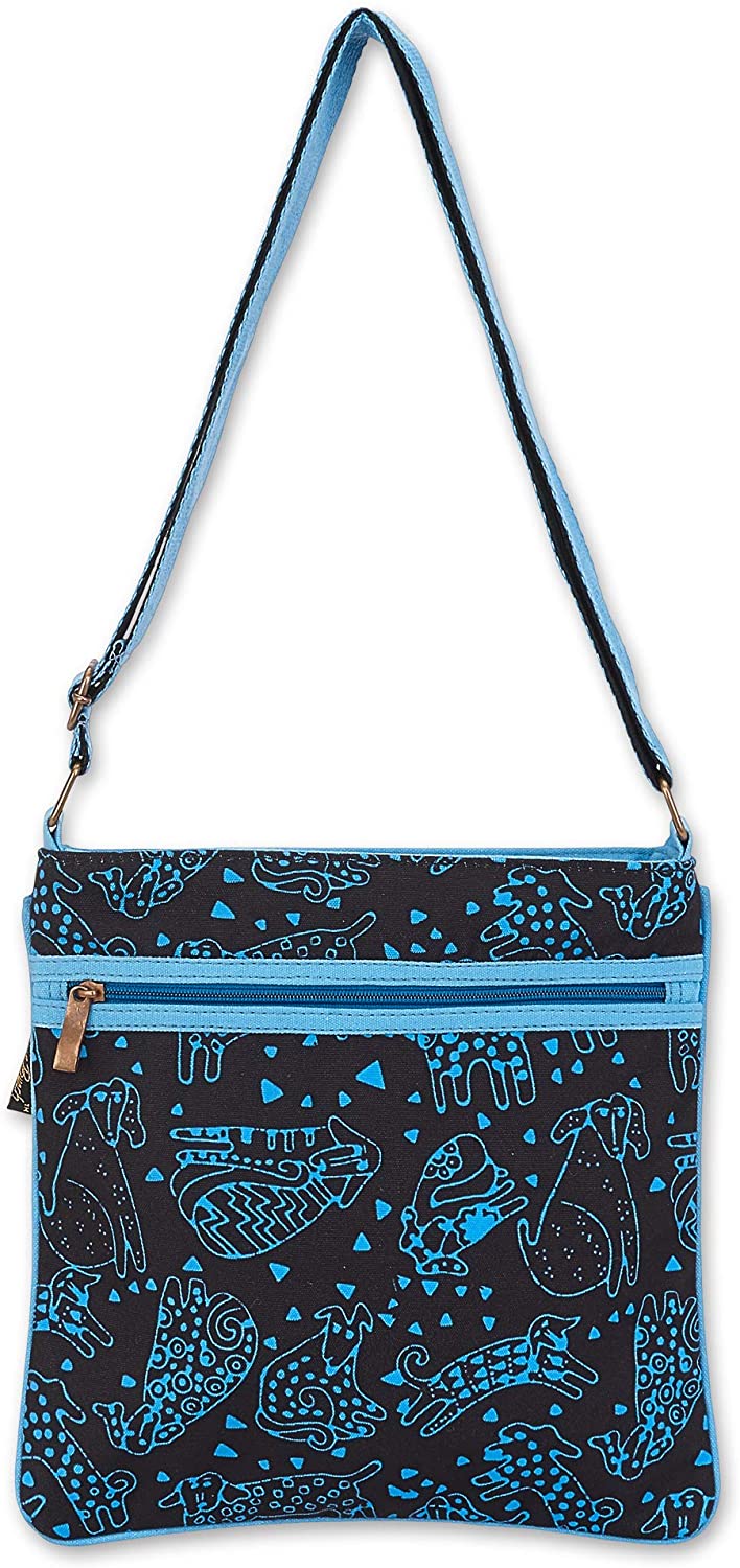 Price:$27.95 Laurel Burch Crossbody Shoulder Bag Purse - Women Cotton Canvas Multicolor Handbag (A. Doggies)  Handbags   