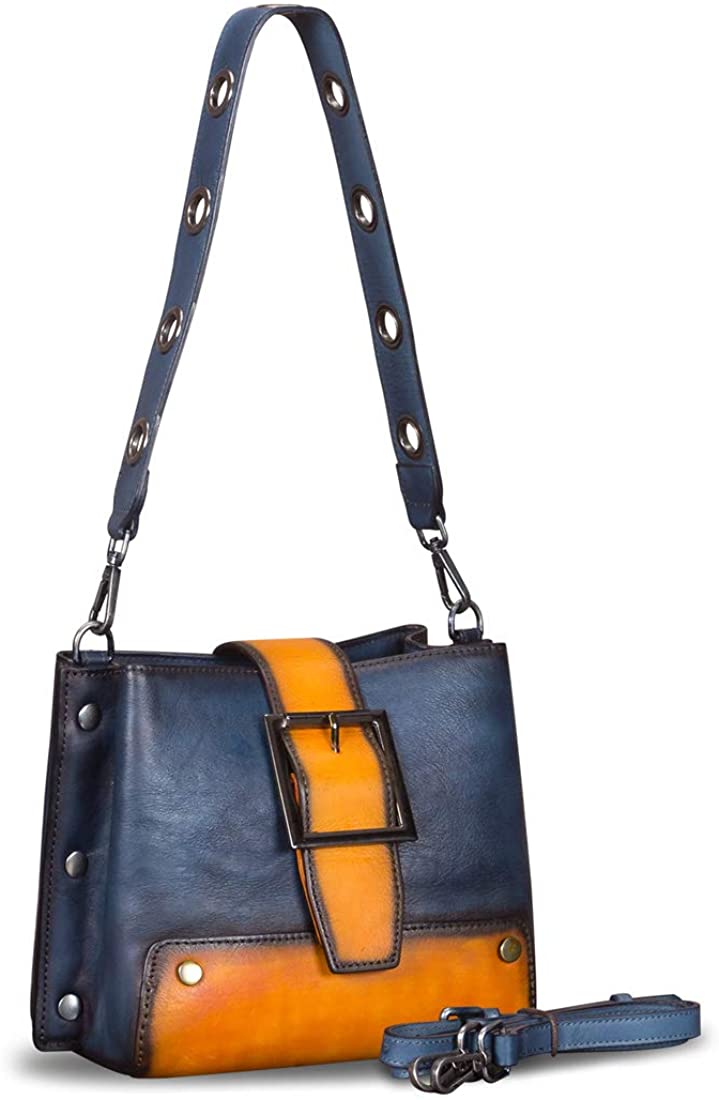 Price:$128.00    Genuine Leather Crossbody Bag for Women Vintage Shoulder Satchel with Convertible Double Straps (NavyBlue)  Clothing