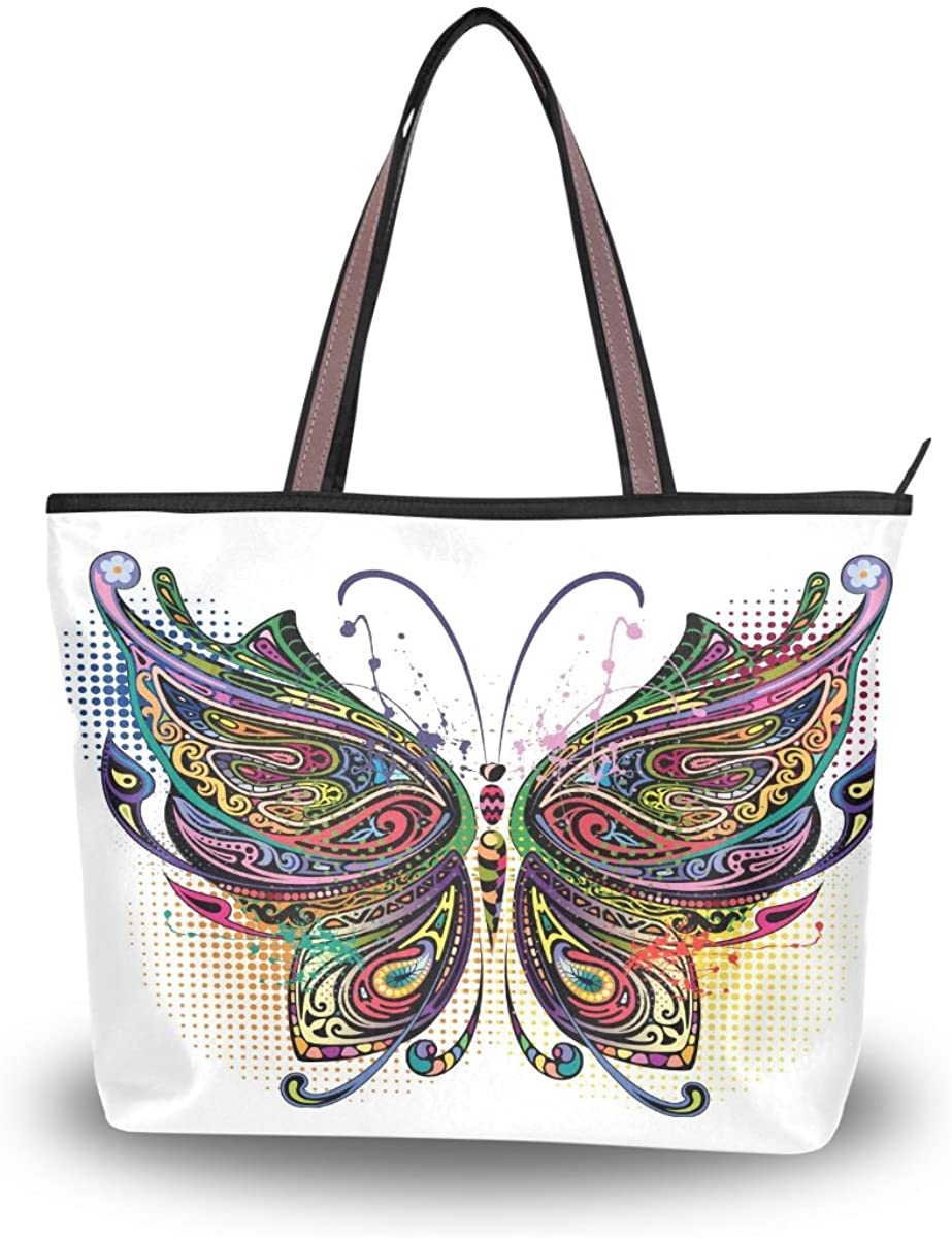 Price:$22.49    Women Large Tote Top Handle Shoulder Bags Butterfly Flower Patern Ladies Handbag M  Clothing