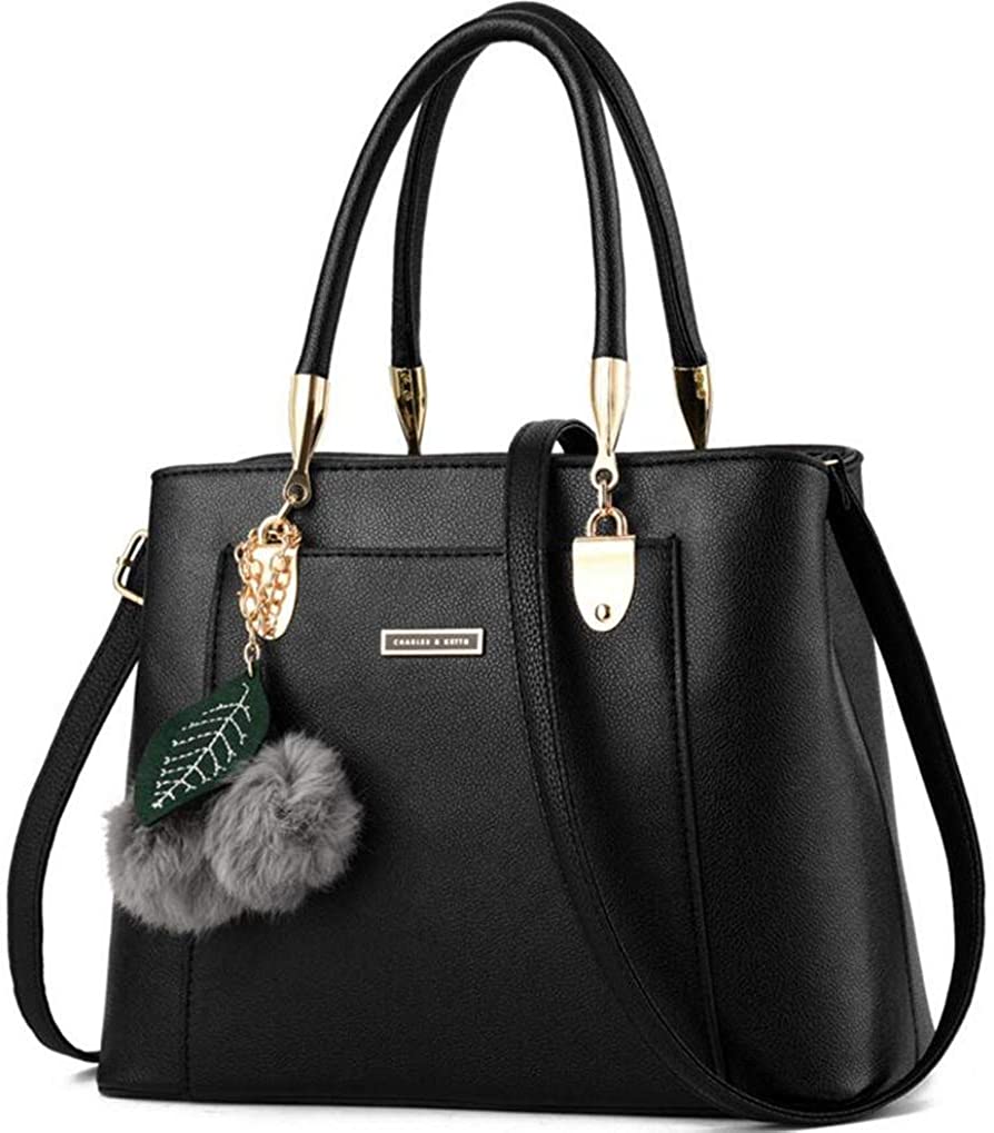 Price:$38.99    Women Handbag and Purse, Designer Top-Handle Handbag Checkered PU Leather Satchel Bag Crossbody Shoulder Bag for Ladies (Black with Ball)  Clothing