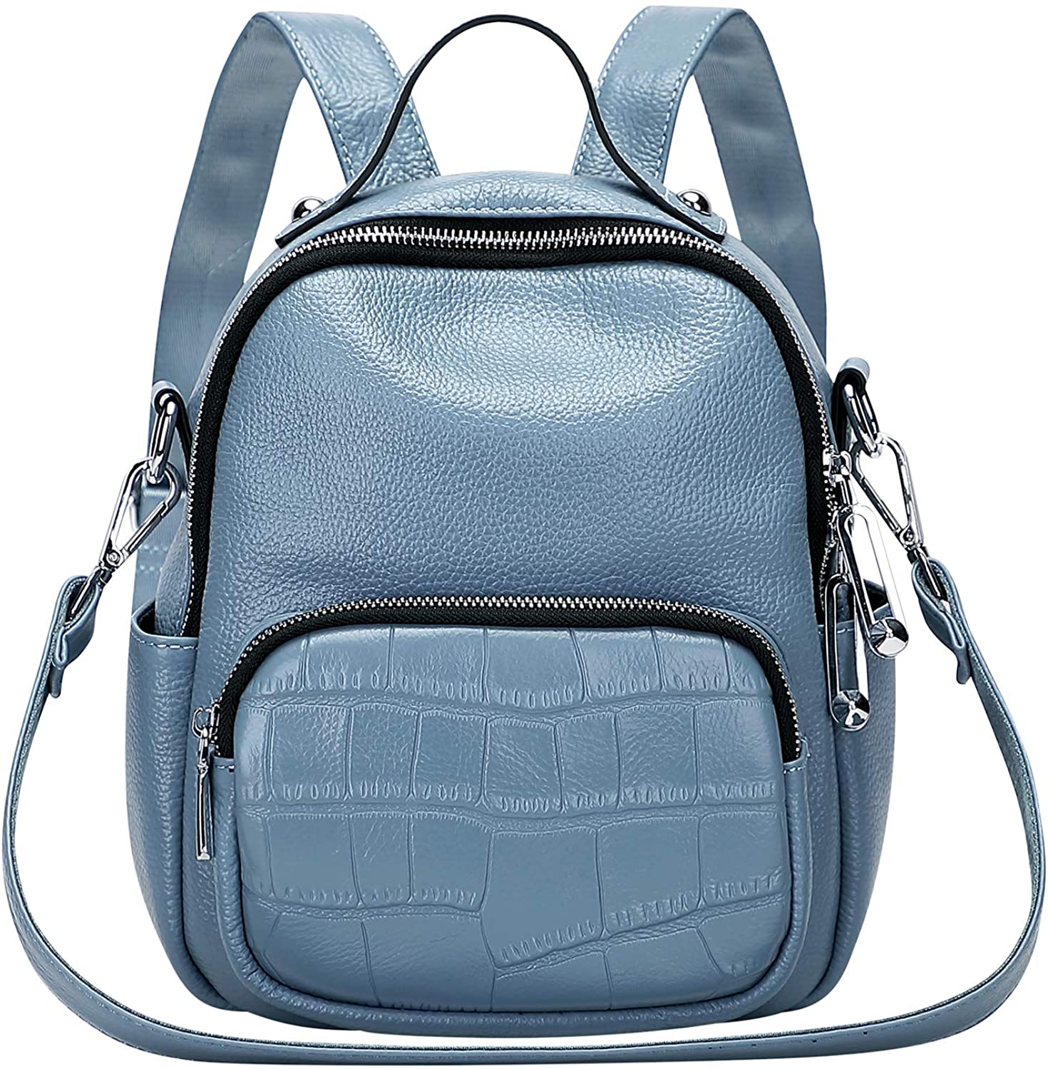 Price:$58.78    OVER EARTH Small Genuine Leather Backpack for Women Convertible Backpack Purse with Crocodile Fashion Shoulder Bag for Ladies(O147E Light Blue)  Clothing