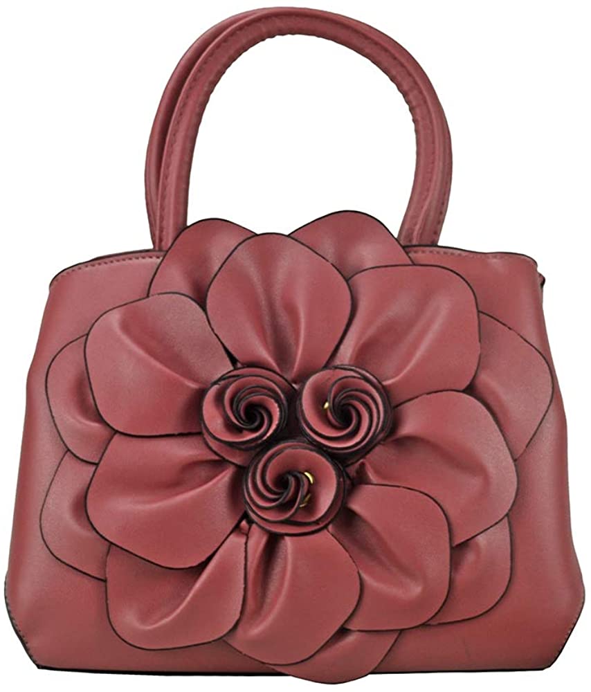 Price:$36.99    Women’s Flower Leather Top-Handle bag Small Floral Shoulder Bag Designer Handbags Handmade Purse-Sibalasi  (B-PI)  Clothing