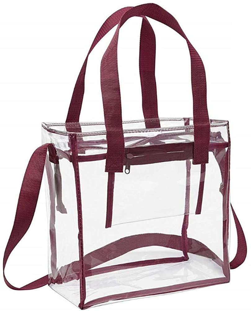 Price:$13.99    Deluxe NFL Stadium Approved Clear Bag with Adjustable Shoulder Strap and Handles / 12 x 12 x 6 Clear Tote Bag (Burgundy)  Clothing