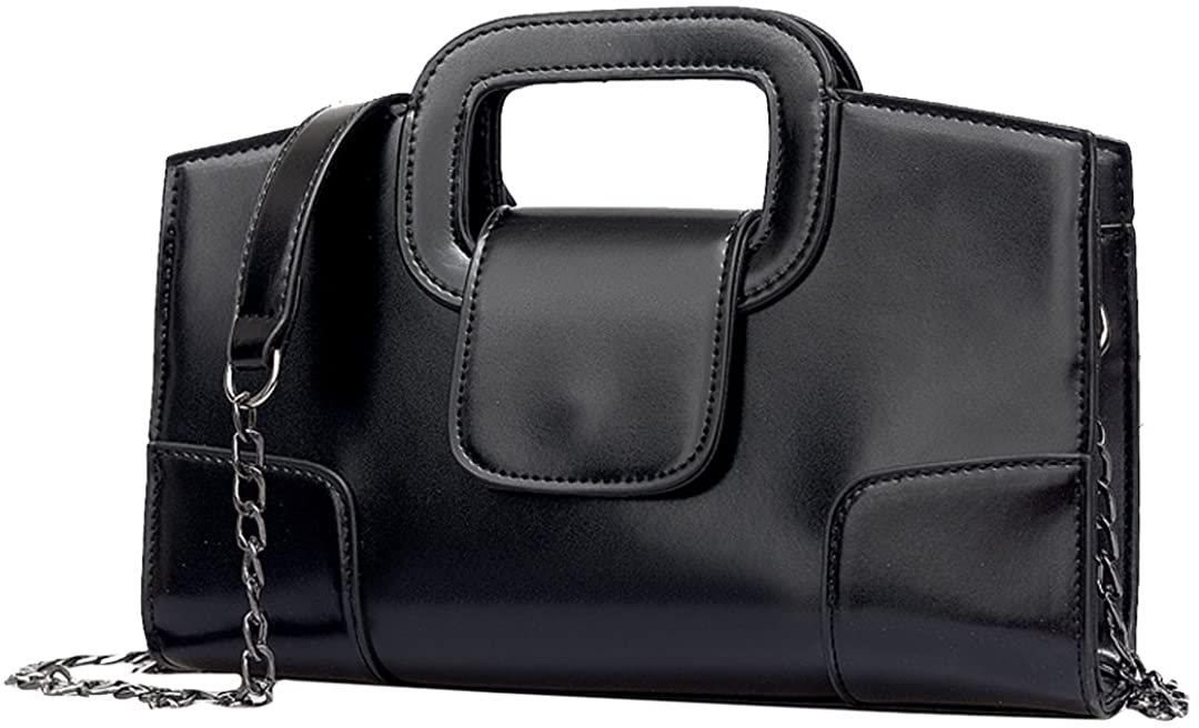 Price:$20.99    Adela Women Vintage Tote Top Handle Satchel PU Leather Chain Shoulder Bag Retro Clutch Handbag (Black)  Clothing