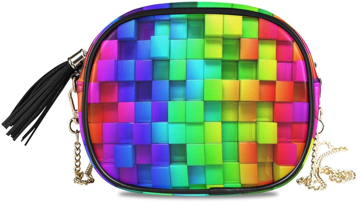 Price:$16.98    ALAZA Women's Rainbow of Colorful Boxes Cross Body Bag Chain Shoulder Handbag Purse with Tassel  Clothing