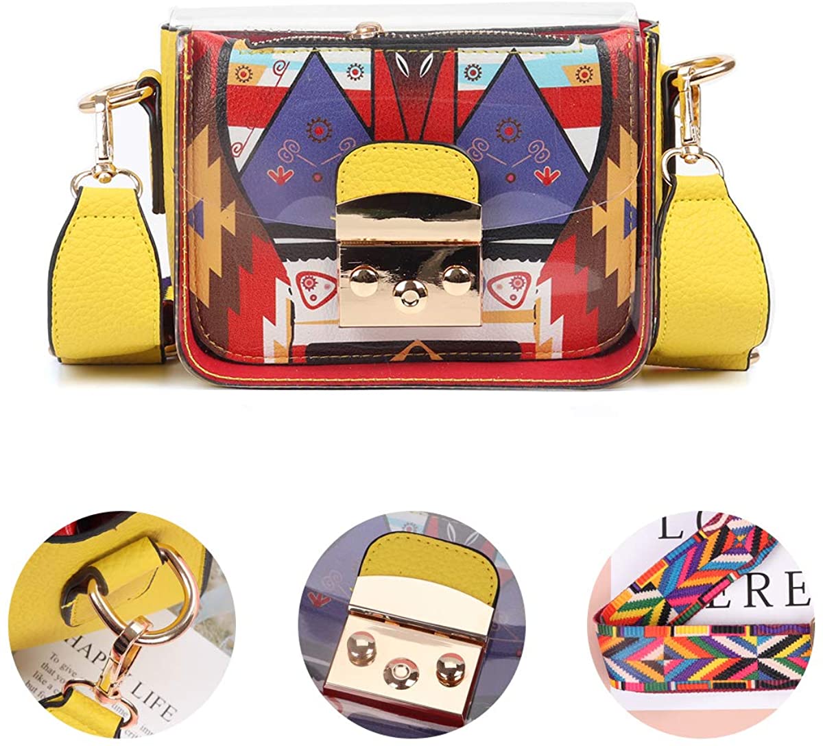 Price:$16.95 Fuaisi Women Transparent Crossbody Bag, Mini PVC Summer Shoulder Bag with Wide Color Strap (Yellow)  Handbags   