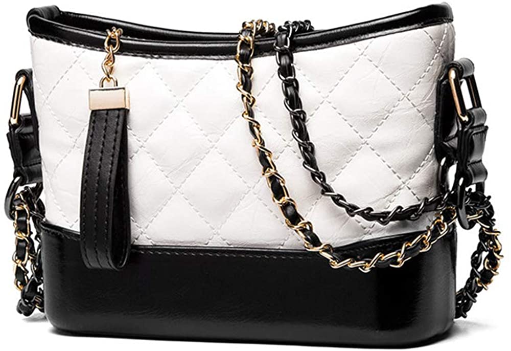 Price:$49.99    Fashion Hobo Handbags for Women Ling Plaid Double Chain Shoulder Bag Crossbody Bag (White+Black)  Clothing