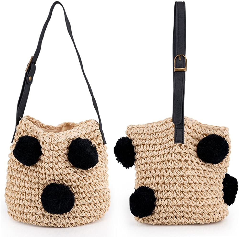 Price:$6.99 Cute Women Handmade Straw Woven Handbag Beach Drawstring Shoulder Bags Purse  Handbags   