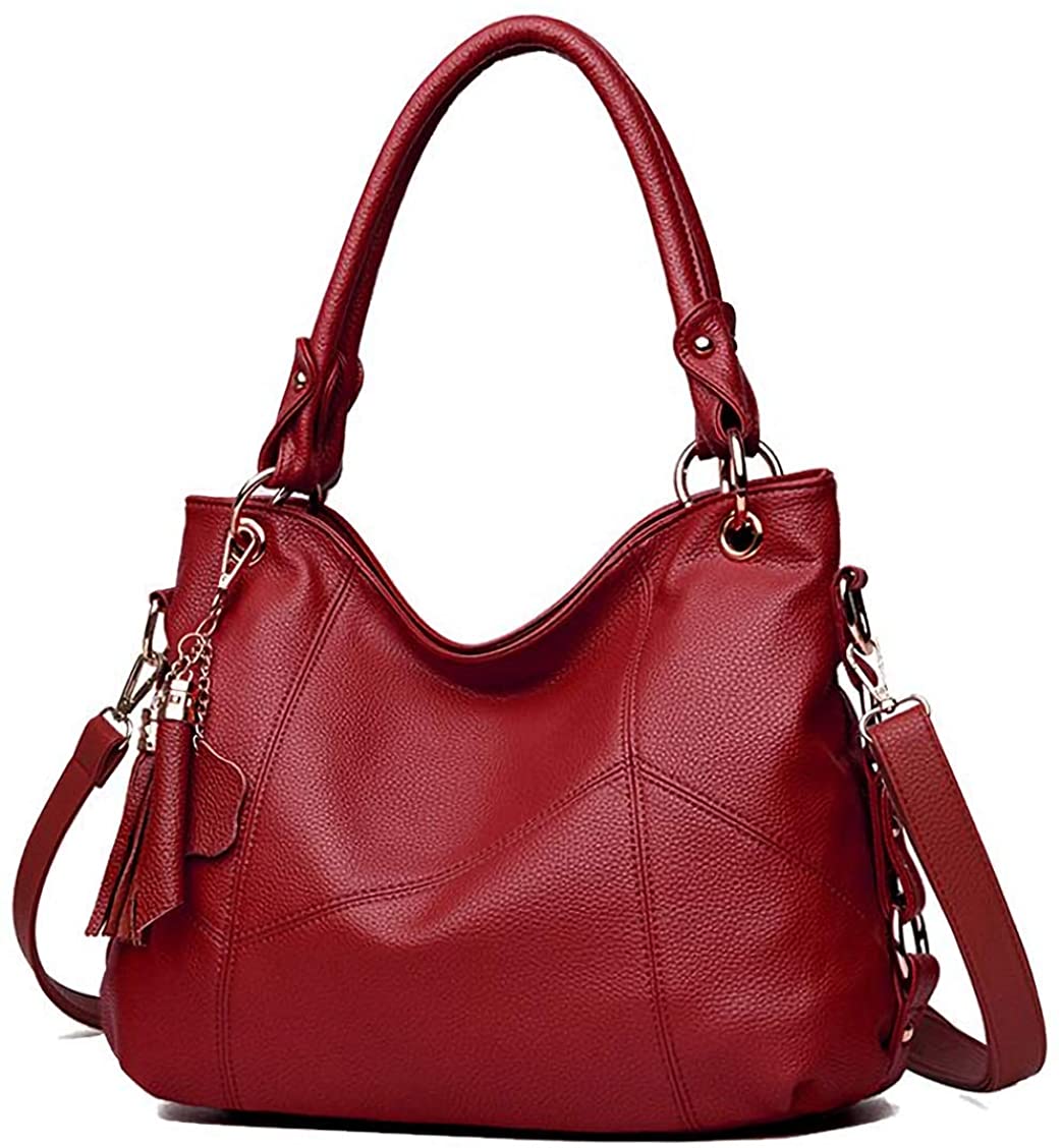 Price:$18.99    KENETT Women’s Fashion Casual Leather Tote Crossbody Handbag Purses Satchel Shoulder tassel Bag (Wine Red)  Clothing