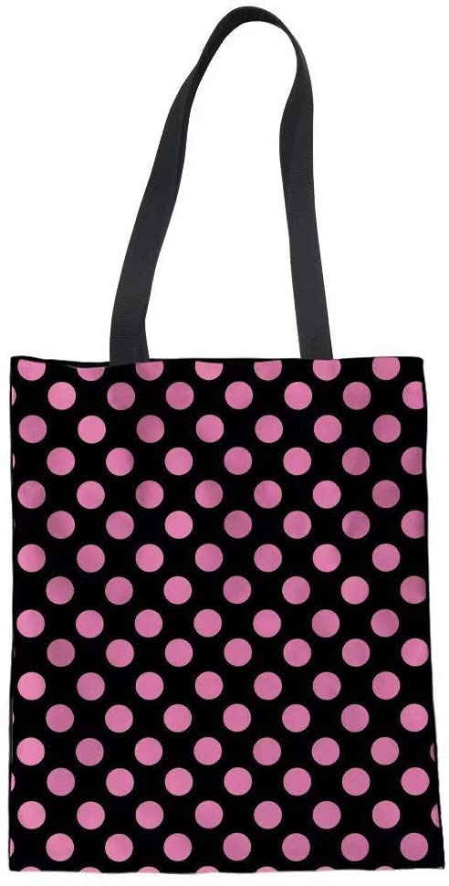 Price:$12.99    Black Pink Polka Dot Print Hobo Casual Tote Bag Canvas Daily Shoulder Handbag  Clothing