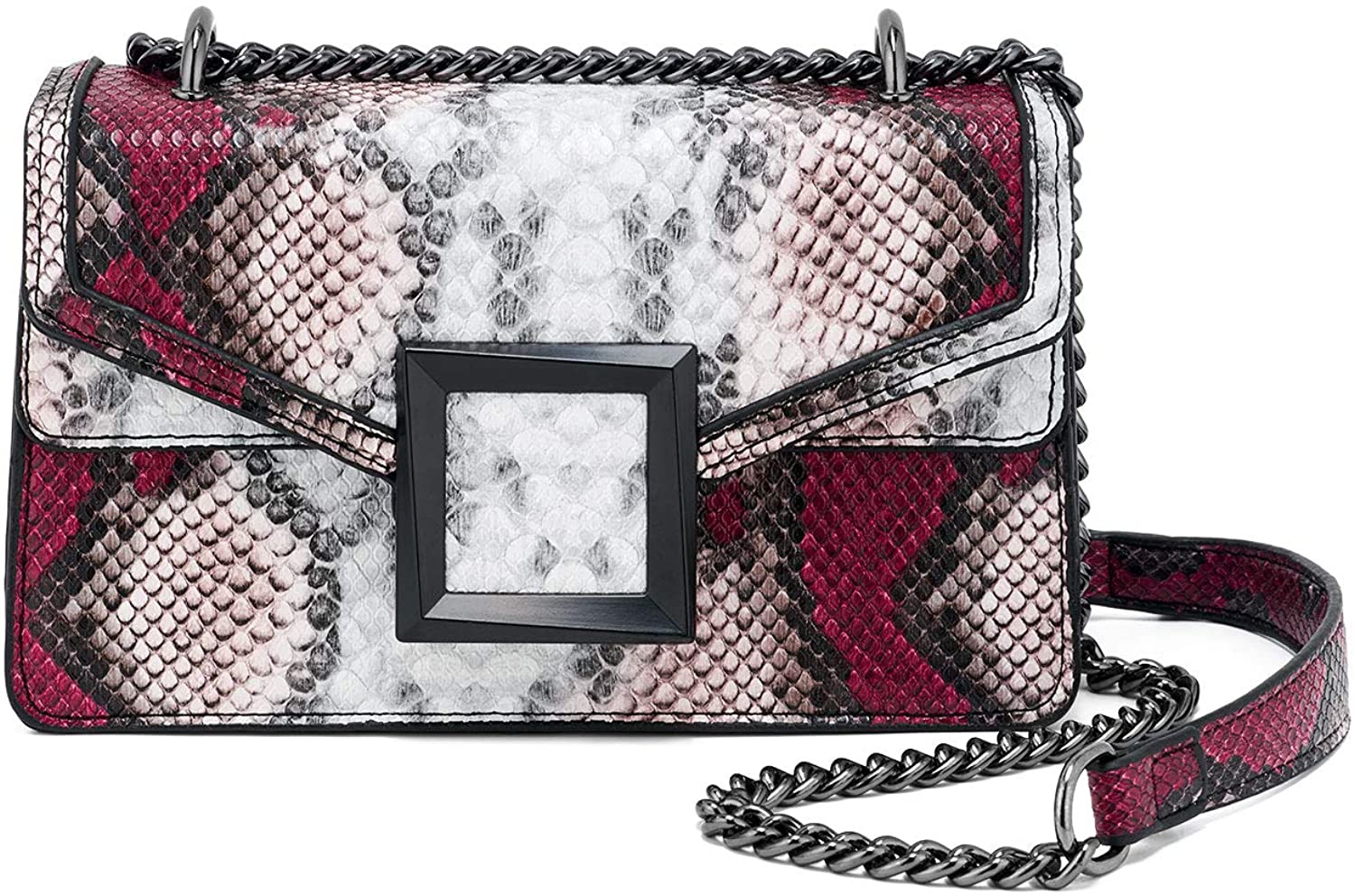Price:$30.99 WOZEAH Women's Fashion Snakeskin Crossbody Bag Convertible Shoulder Bag with Chain Strap (red)  Handbags   