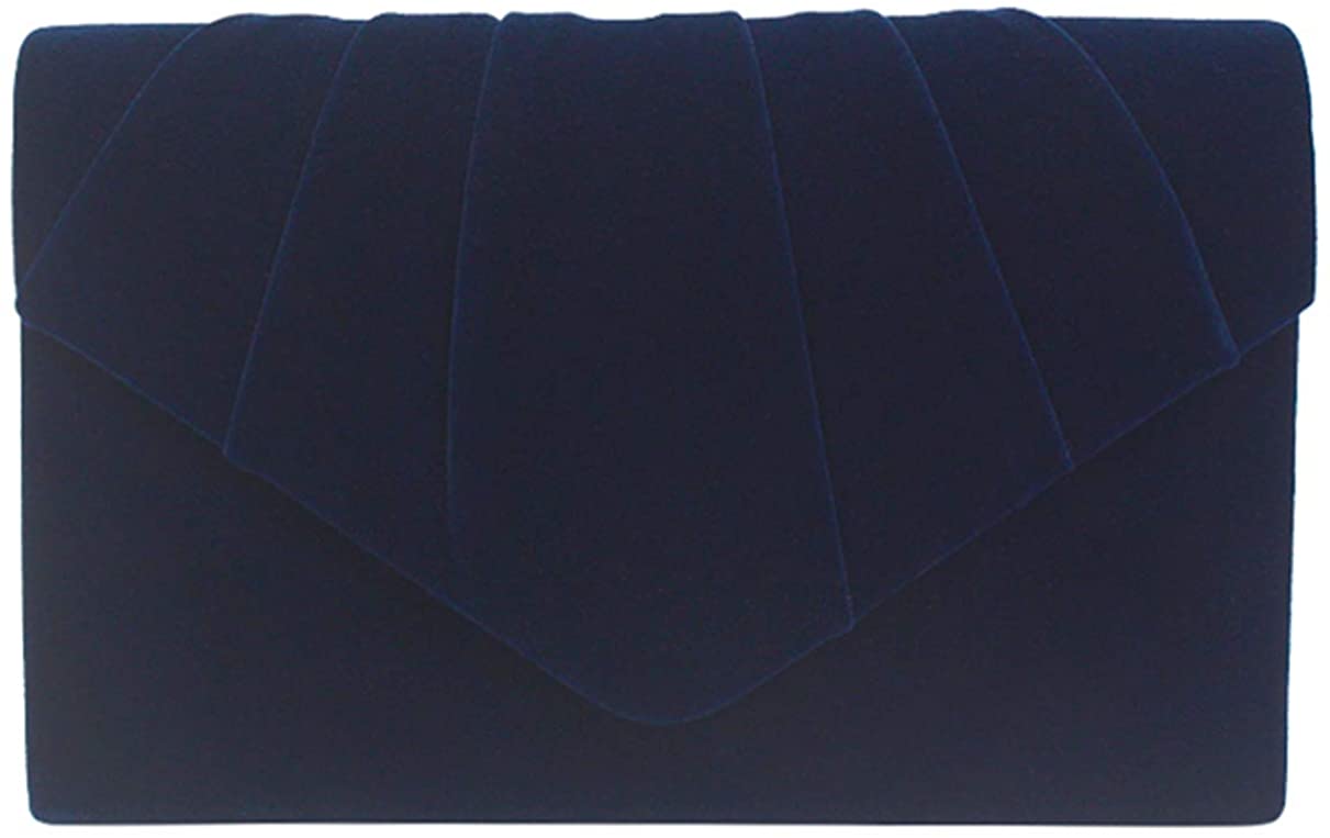 Price:$14.99 ZIUMUDY Elegant Velvet Envelope Pleated Clutch Bags Wedding Evening Shoulder Chain Handbags (Navy Blue)  Handbags   