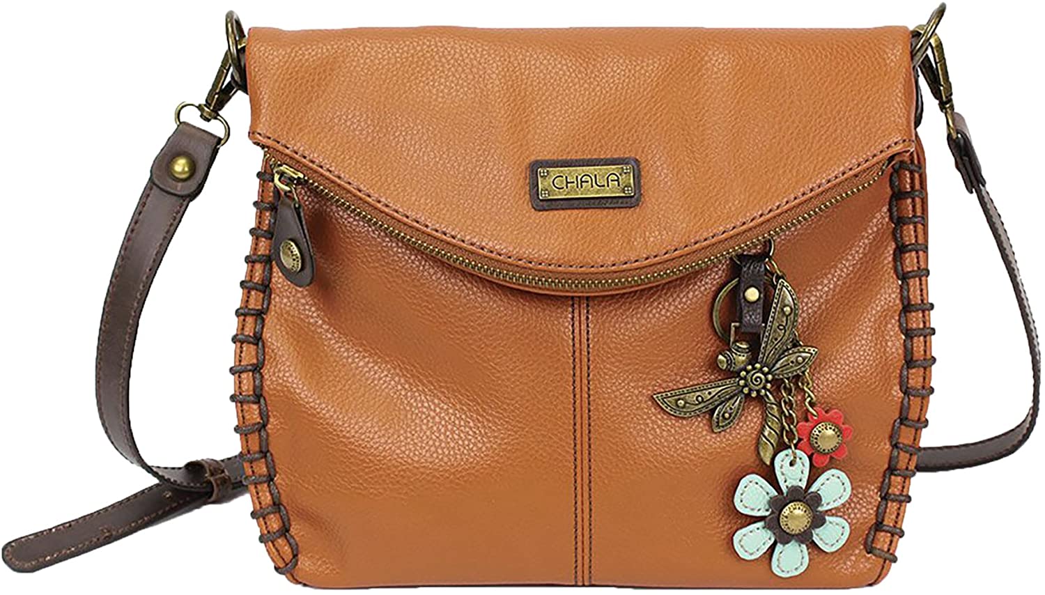 Price:$51.78 Chala Charming Crossbody Bag Cross-Body Purse or Shoulder Handbag with Metal Chain- Orange (Dragonfly)  Handbags   