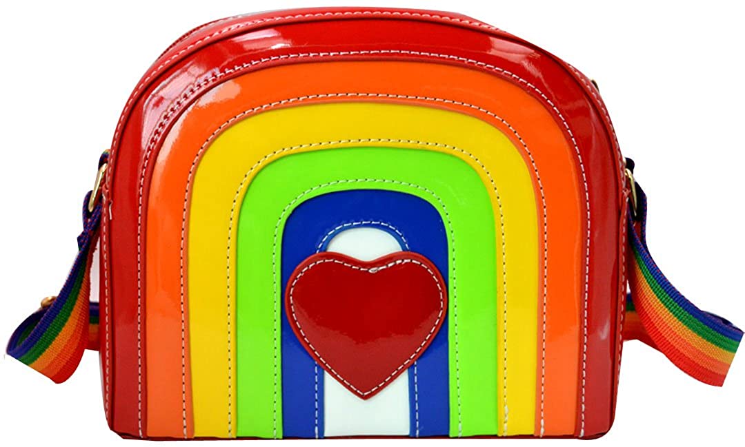 Price:$21.99    Buddy Women Girls Rainbow PU Shoulder Bag Fashion Mini Cross Body Bag Cute Satchel Purse  Clothing