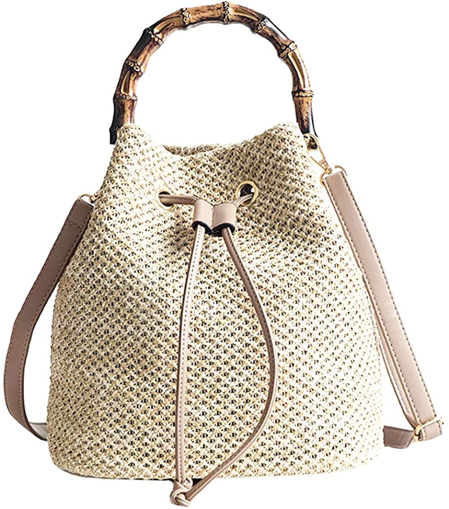 Price:$29.99 Buddy Fashion Drawstring Crossbody Shoulder Bag Straw Weave Handbag Summer Beach Purse  Handbags   