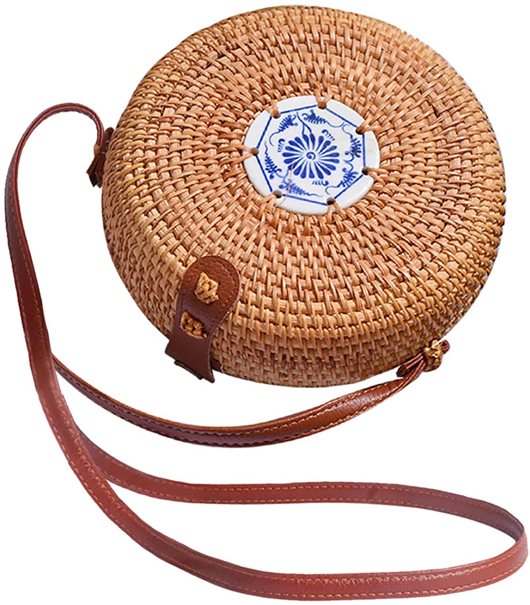 Price:$41.99 Rattan Bags for Women - Handmade Wicker Woven Purse Handbag Circle Boho Bag (188CM, Pattern #4)  Handbags   