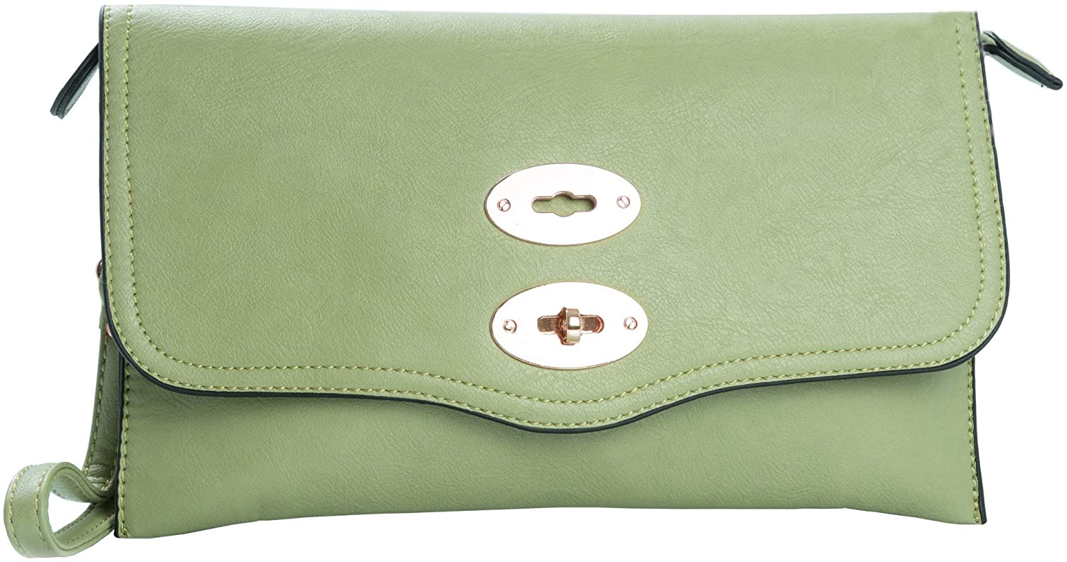 Price:$15.00 BHBS Womens Evening Purse - Soft Leather Clutch Wedding Bag - Wristlet Shoulder Handbag with Two Buckles (Lime Lemon Green)  Handbags   
